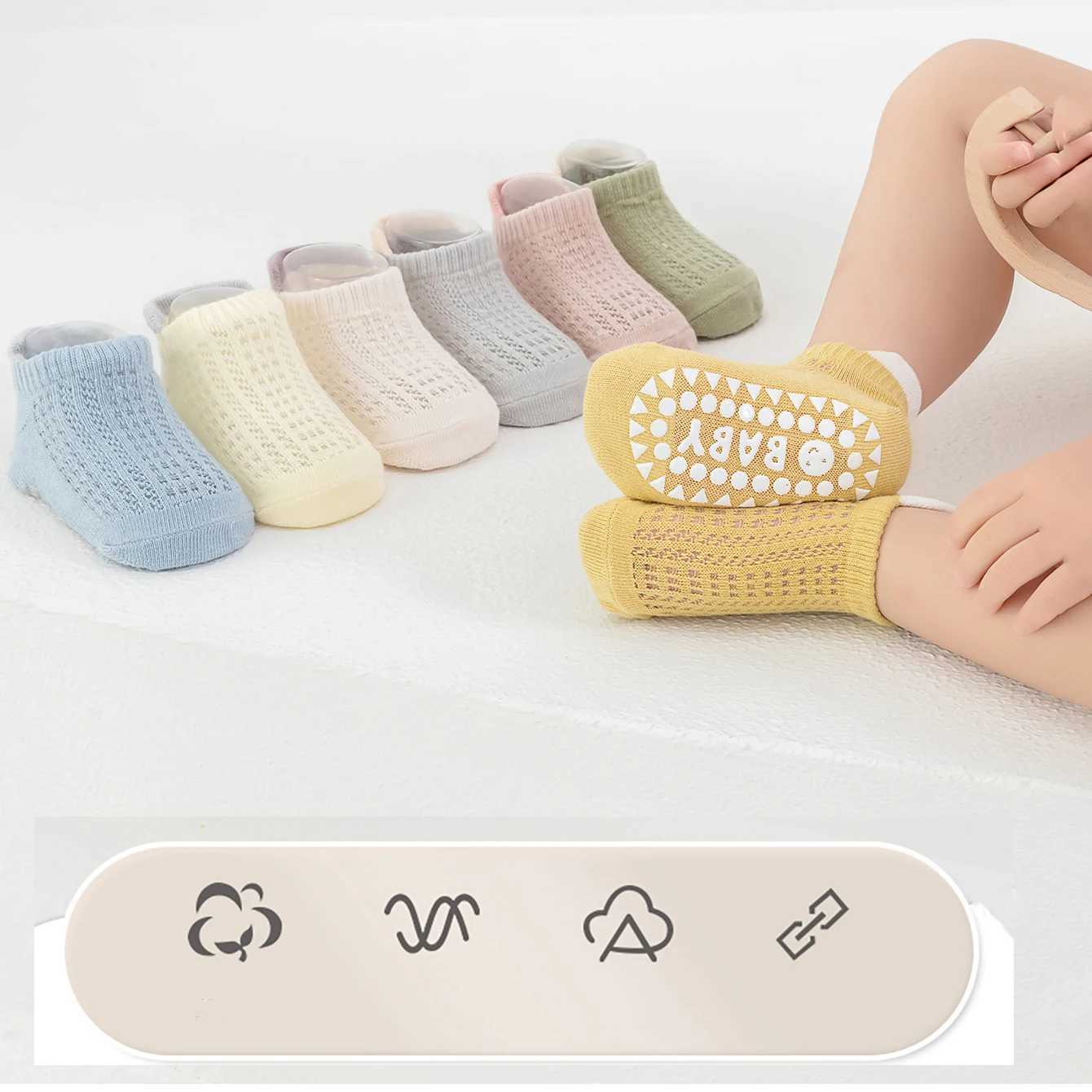 4 pairs of spring and summer floor socks large area adhesive baby trampoline socks anti slip socks solid color short socks b CL240824