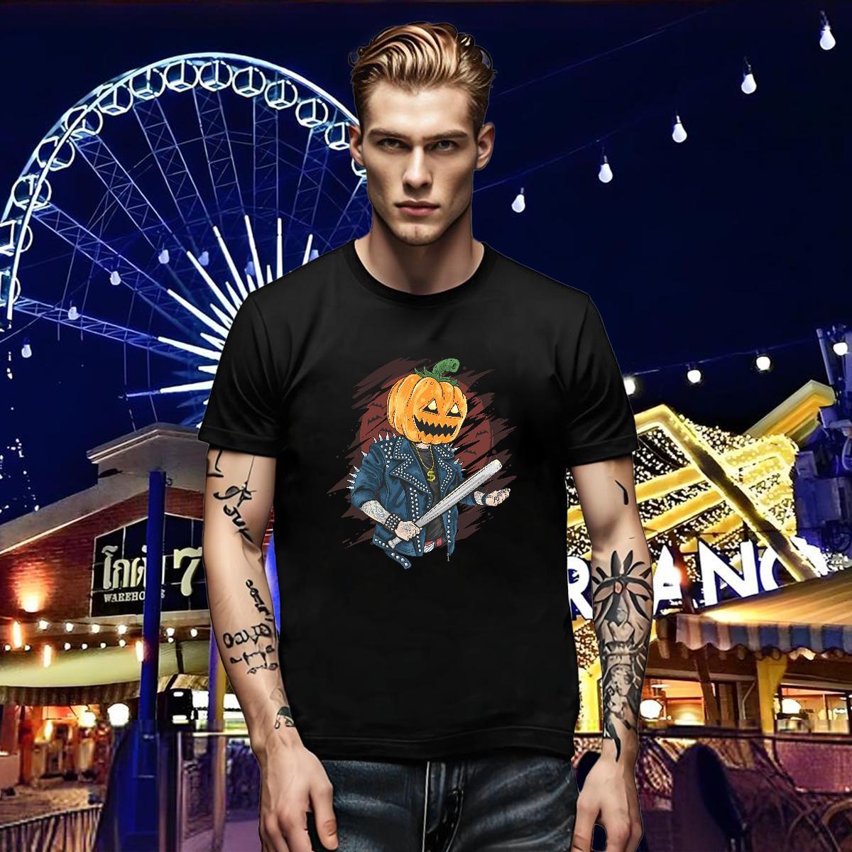 Fashion Designer Men Tshirts pumpkin Sports Casual 230g Pure Cotton Tees Shirts Crew Neck Breathable Classic T-Shirts for Men Cartoon Printing L-4XL