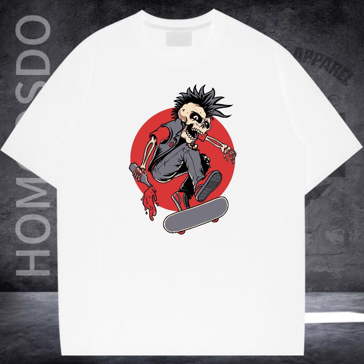 Designer T Shirts Men 230g Cotton skull Home Outdoor DIY Printed Breathable Short Sleeve Men Clothes T-Shirt Fashion Tee Shirt