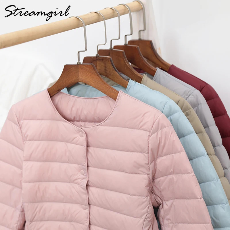 Ultra thin down jacket womens plus size pink lightweight 240823