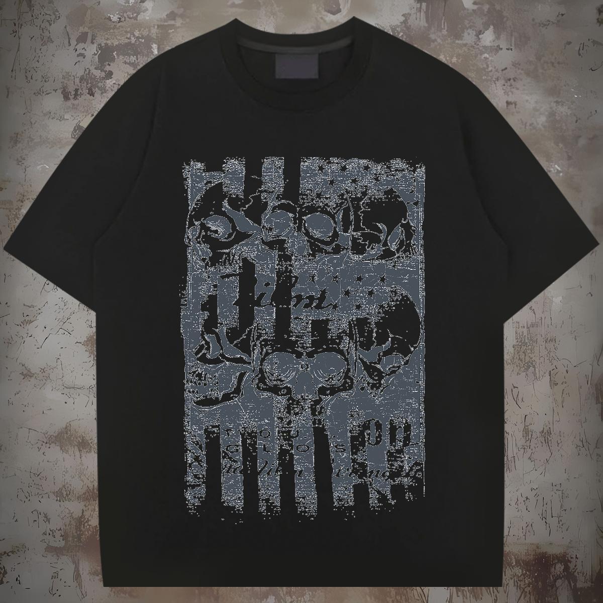 Loose Fit T-Shirts for Men 230g Pure Cotton skull Home Outdoor Plus Size Custom Breathable Crew Neck Couples T Shirts 2024 Tops Tees