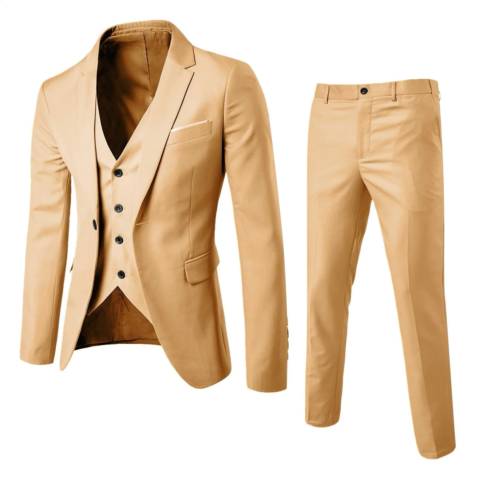 Mens 3piece wedding fashion simple elegant jacket formal business y vest pants classic solid set 240824