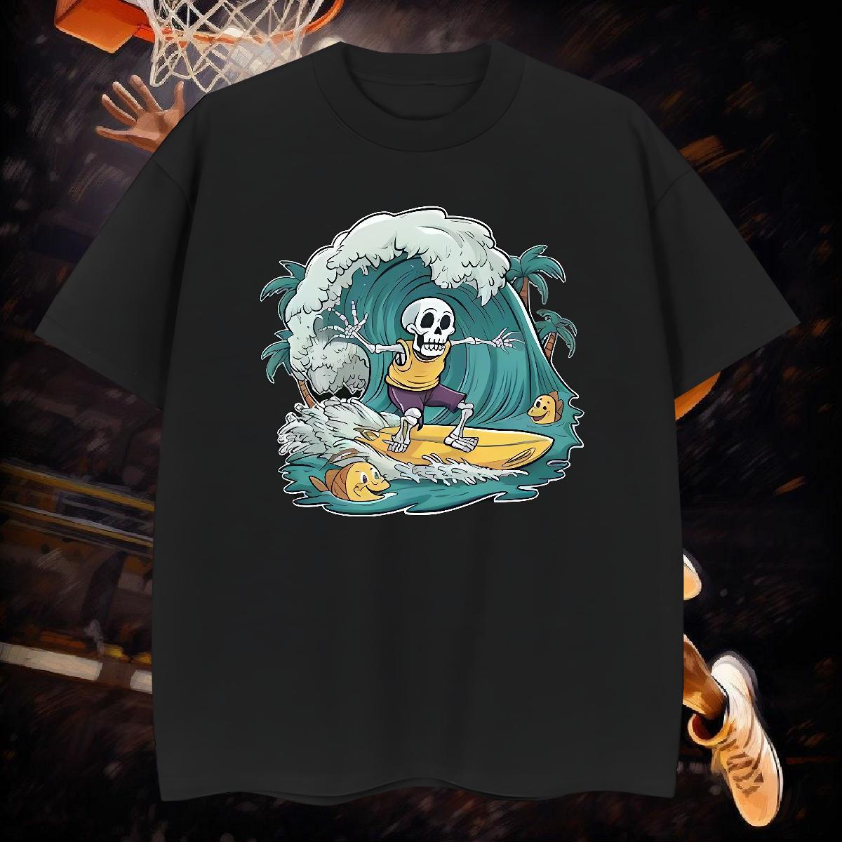 TOP Quality T shirt 230g 100% Cotton skateboarding High Street Hip Hop Skull Crew Neck Breathable Tshirt for Man Woman New Designer Clothings