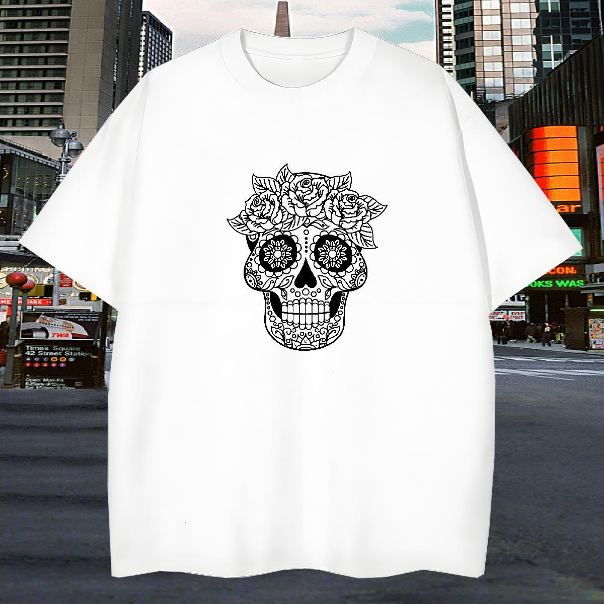 TOP Quality T shirt 100% Cotton 230g skull Anime Printing Street DIY Anime Breathable Short Sleeve Couples T Shirts Classic Casual Tops Tees