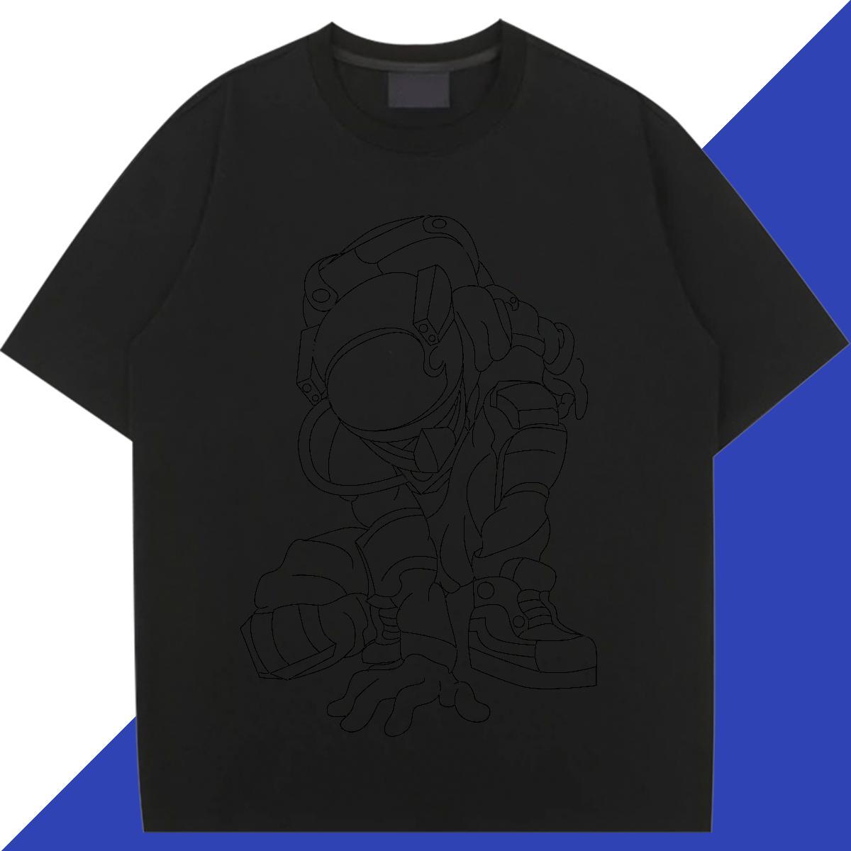 Comfortable Women Tees 100% Cotton 230g cosmonaut Daily Wear T-Shirts Crew Neck Breathable Anime Print Tee Shirt