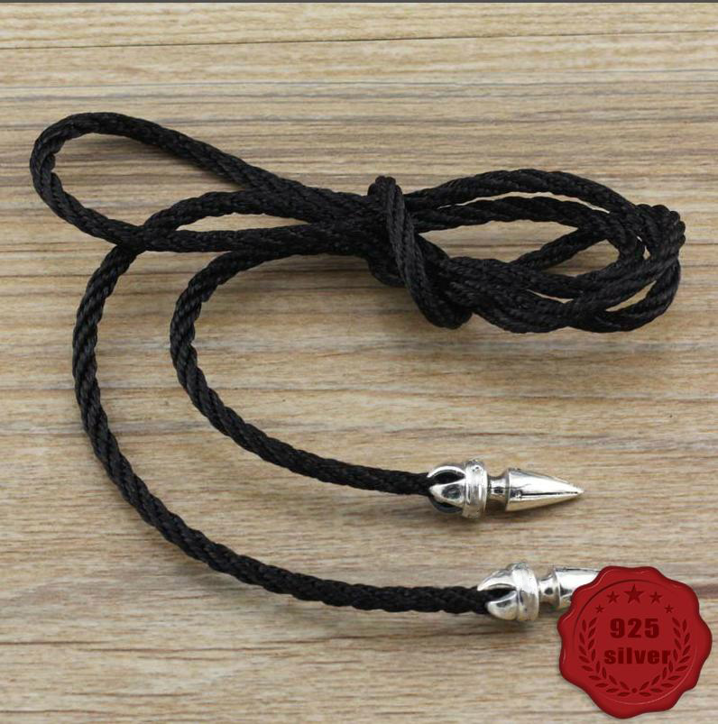 C29 S925 Sterling Silver Rope Necklace Personalized Fashion Punk Hip Hop Style Creative Versatile Retro Black Rope Cross Flower Letter Shape Gift for 