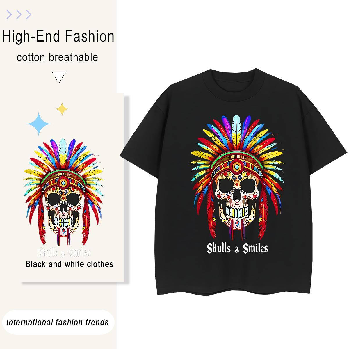 Soft Mens T Shirts 100% Cotton 230g skull Outdoor Custom Cartoon Breathable Crew Neck Men Clothes T-Shirt Classic Casual Tees Shirts