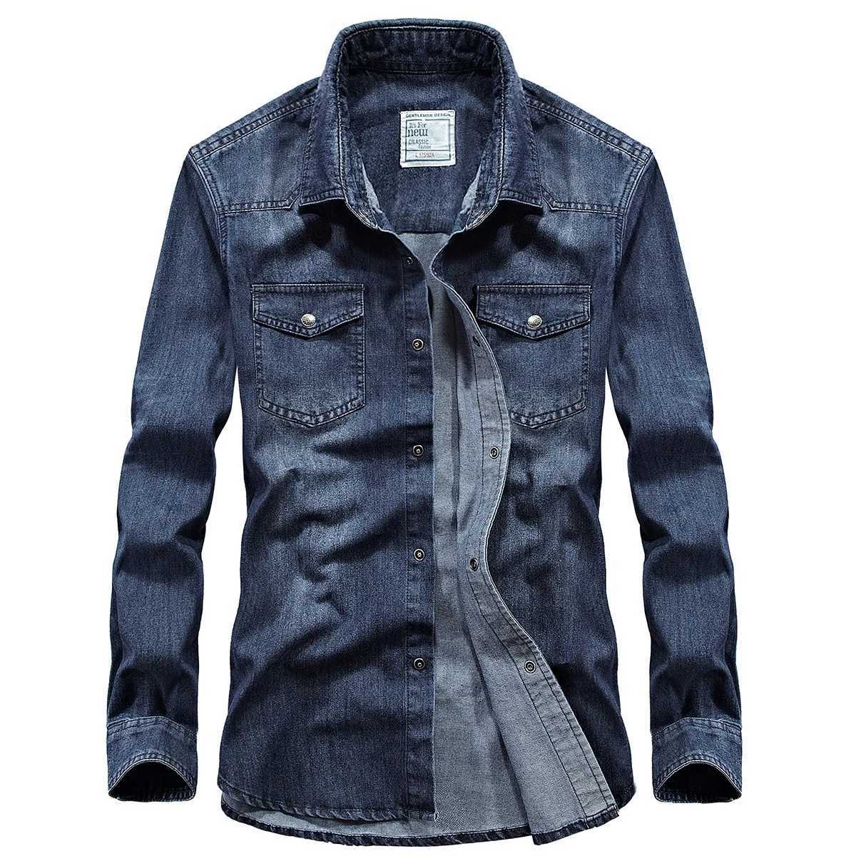 2024 Spring Mens Denim Jeans Long Sleeve 100% Cotton Single Chest Shirt Handsome Hombre Casual Jeans Top MensW240726 - view 3