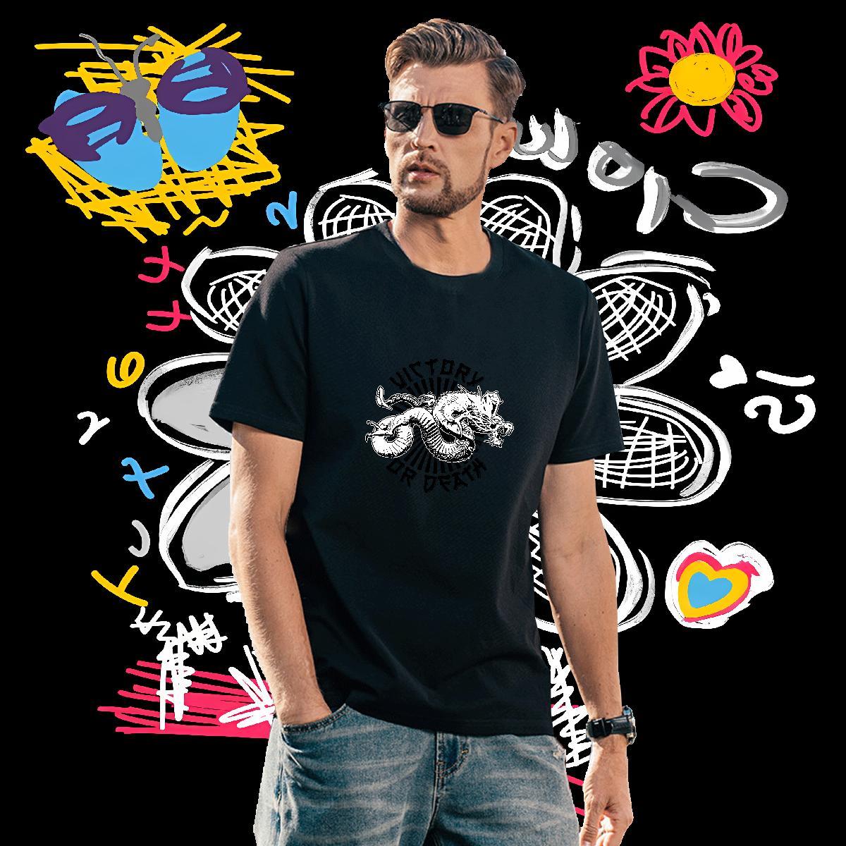 Classic T Shirts Men 230g 100% Cotton skull Daily Wear DIY Printed Short Sleeve O-Neck Men Clothes T-Shirt Designer Fashion Tshirts