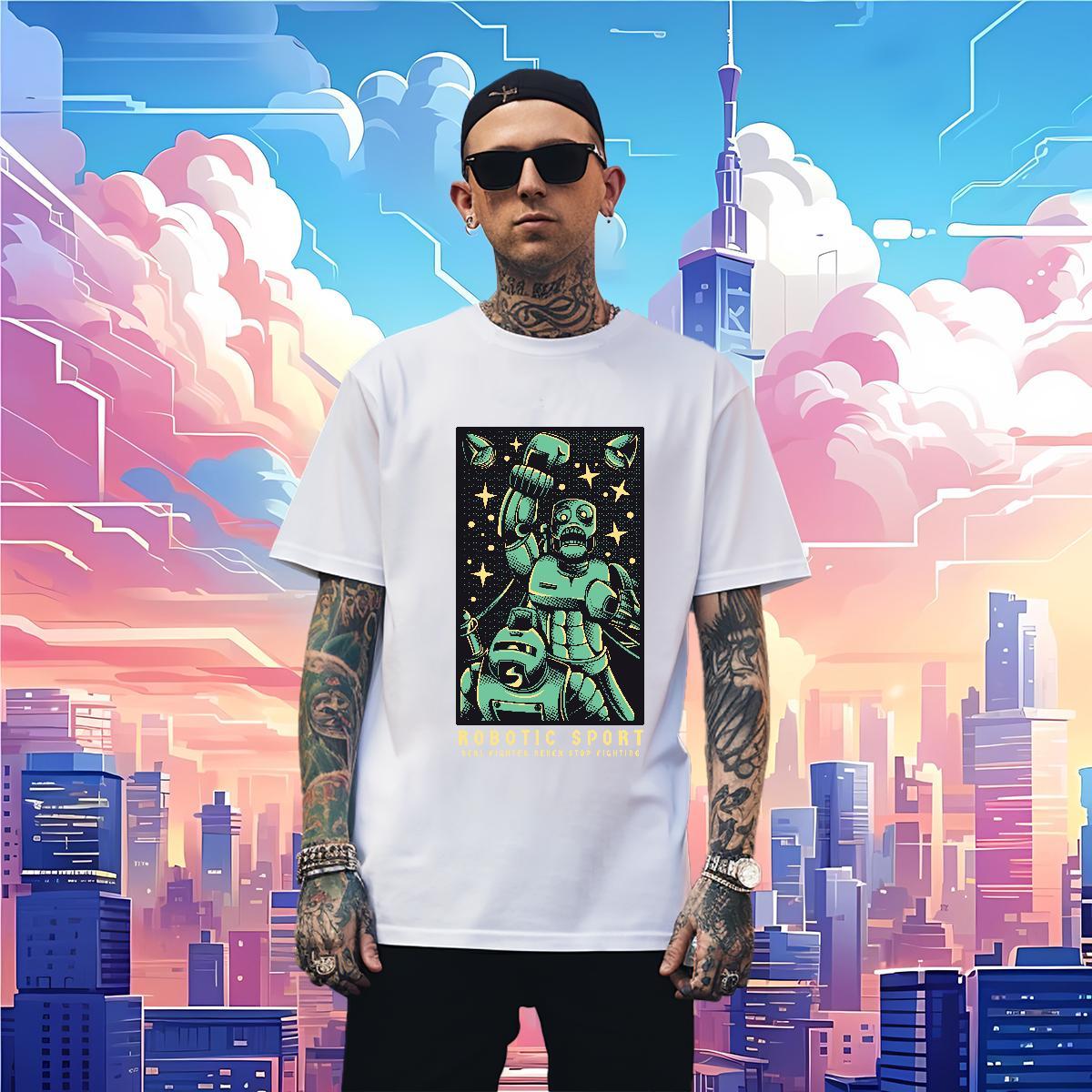 Popular T Shirt For Man 230g Pure Cotton ET Casual Daily Wear Floral Print Breathable Short Sleeve Men Tops Tees 2024 New Tee Shirt