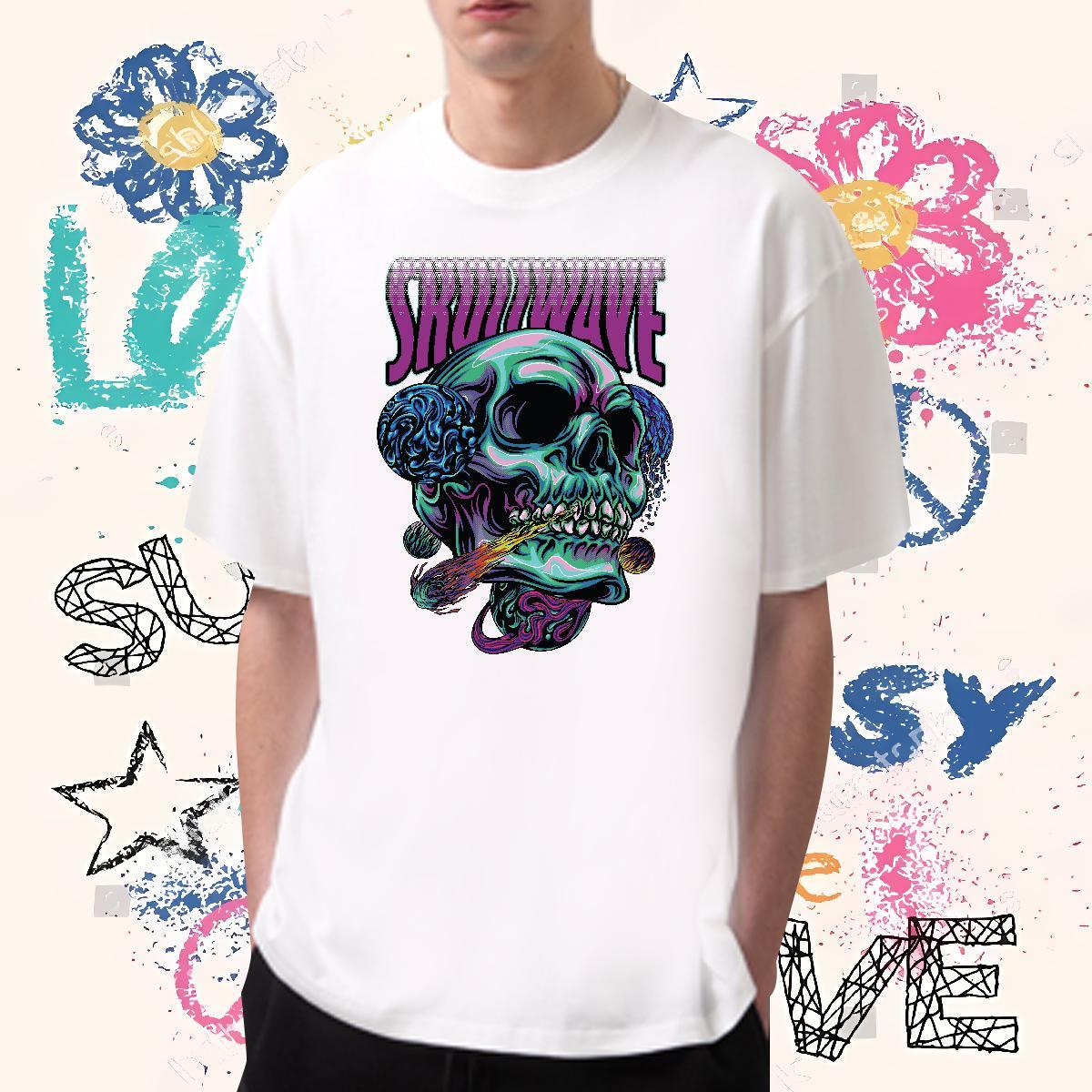 Cool Design Man T Shirts 230g Pure Cotton skull Anime Printing Street White Plus Size Breathable Soft Couples T Shirts Classic Tops Tees