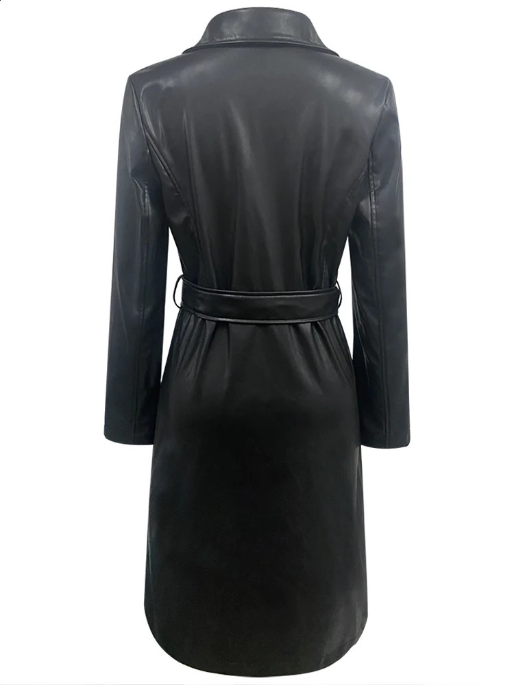 Year Arrival Sell Black Color Long Sleeve Casual Fashion Womens Comfortable Modern Leather Trench Coat -SHP00035 240824