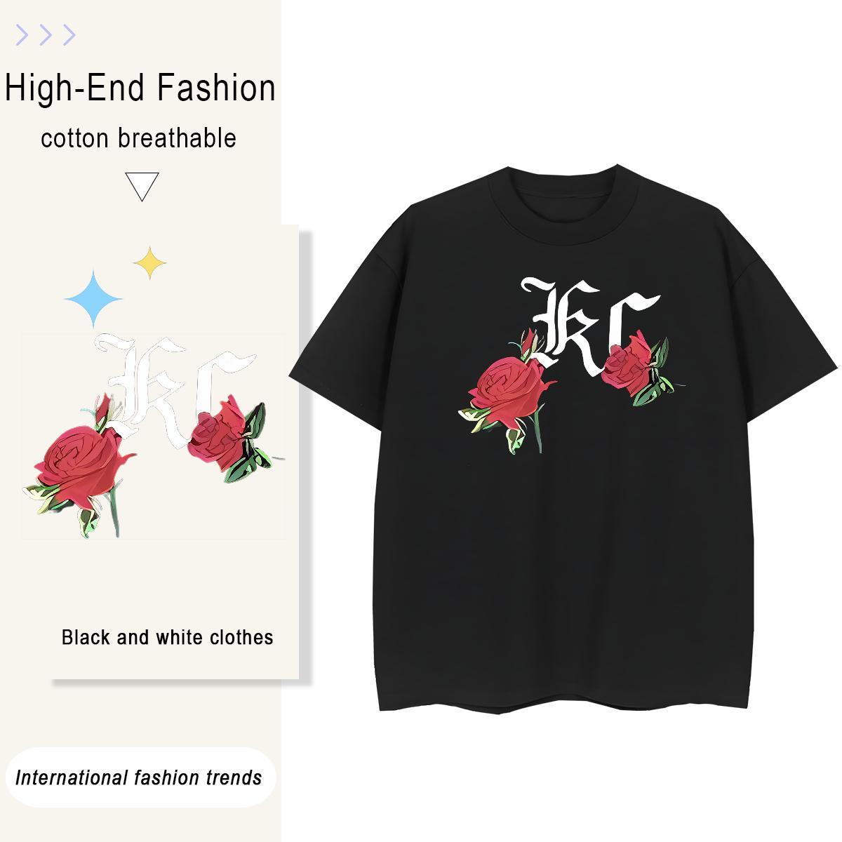 New Designer Mens Tshirts flower Street Wear 230g Pure Cotton Tees O-Neck Short Sleeve Classic T Shirts Men Customized