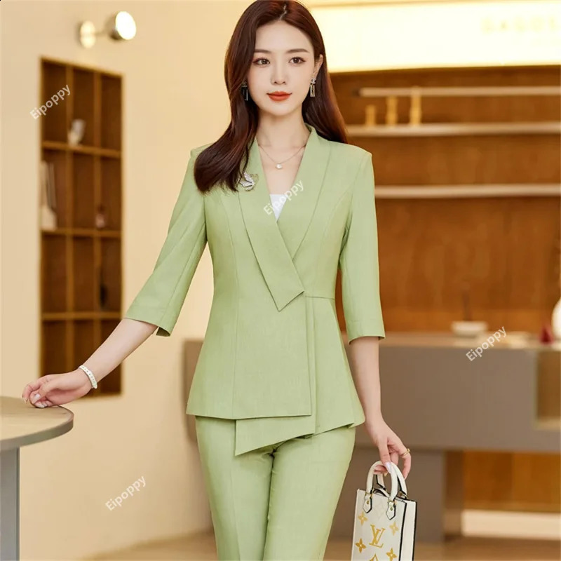 Elegant womens formal business mens suit long sleeved jacket pants twopiece office set 240823