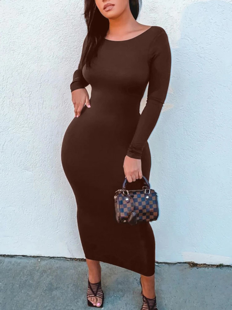 Sexy Back Deep Open Backless Slim Bodycon Maxi Dress Women Long Sleeves Skinny Long Dress Elegant Club Party Vestidos 240823