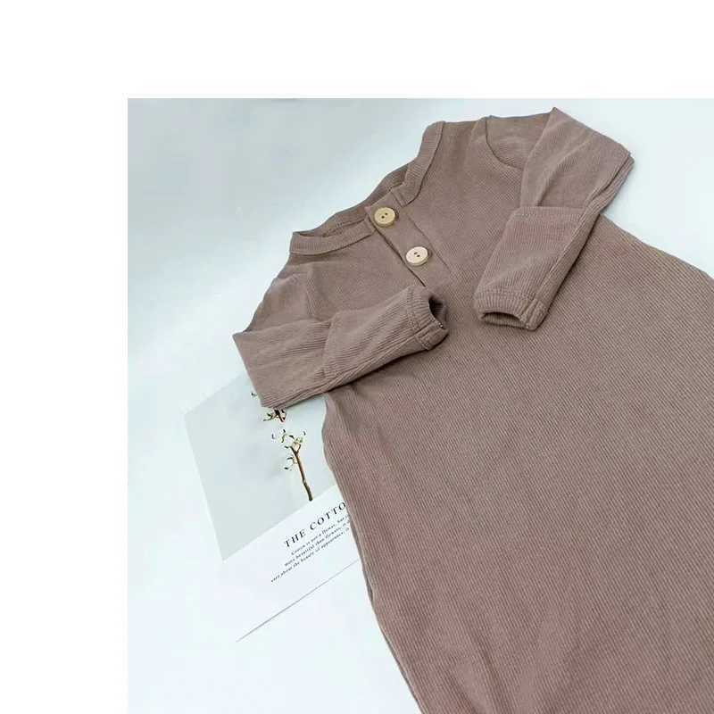 Comfortable Solid Color Baby Boys Ribbed Cotton Gowns Newborn Swaddle Blanket Knotted Sleeping Bag M240824