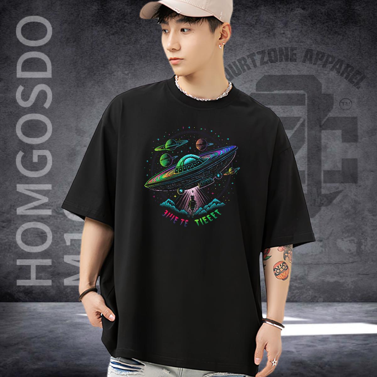 Free Shipping T-Shirts 230g Cotton UFO Home Outdoor Graphic Breathable Crew Neck Tshirt for Man Woman 2024 New Polos