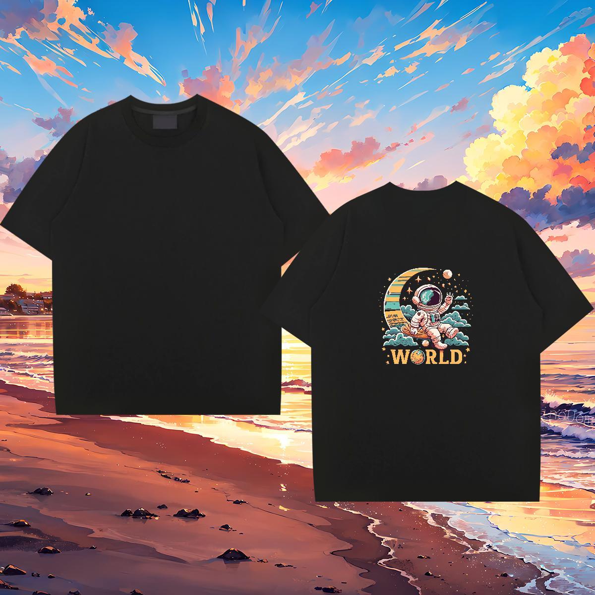 Wholesale T Shirt For Man 230g Cotton spaceman Casual Daily Wear DIY Logo Oversized O-Neck Short Sleeve Tshirts Fashion Design Top Tees