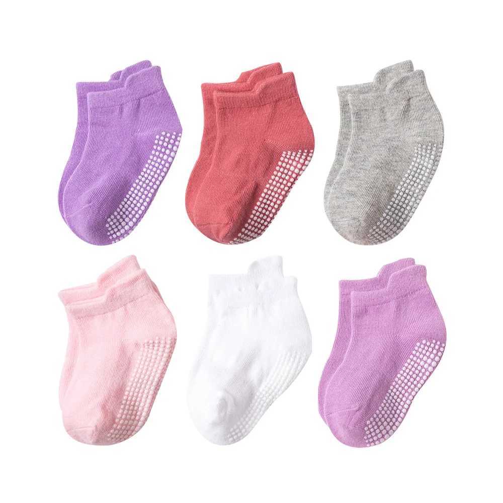 6 Pairs Girls Cotton Non-slip Floor Socks For Toddler Kids Baby Indoor Activities Learn To Walk Ankle Socks CL240824