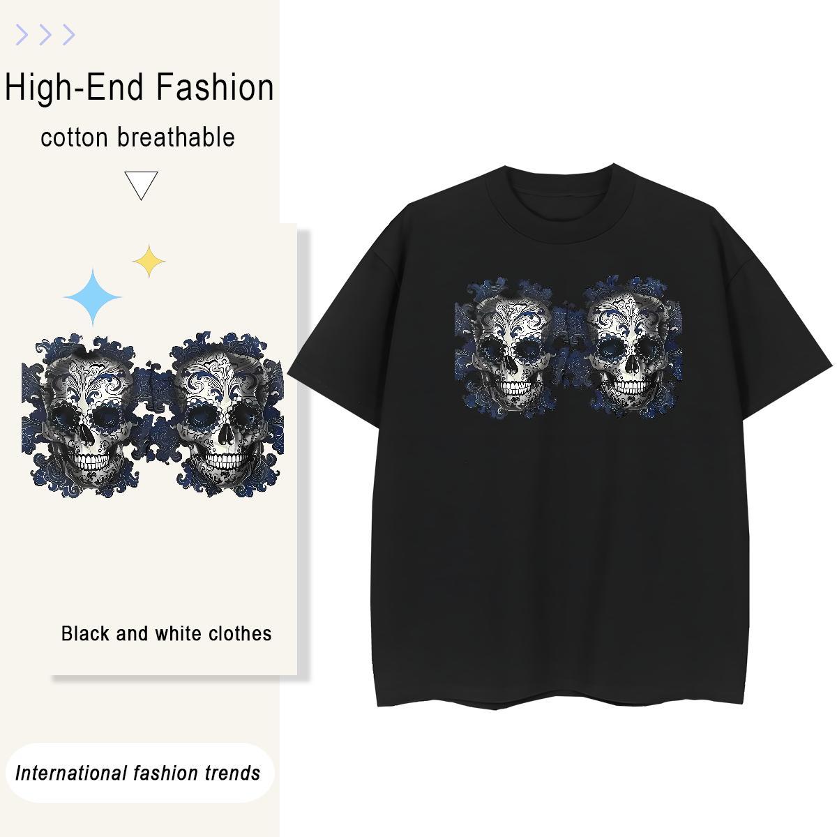 Cool Design T-Shirts 230g Cotton skull High Street Hip Hop Oversized Short Sleeve Soft Tshirts Designer Tops