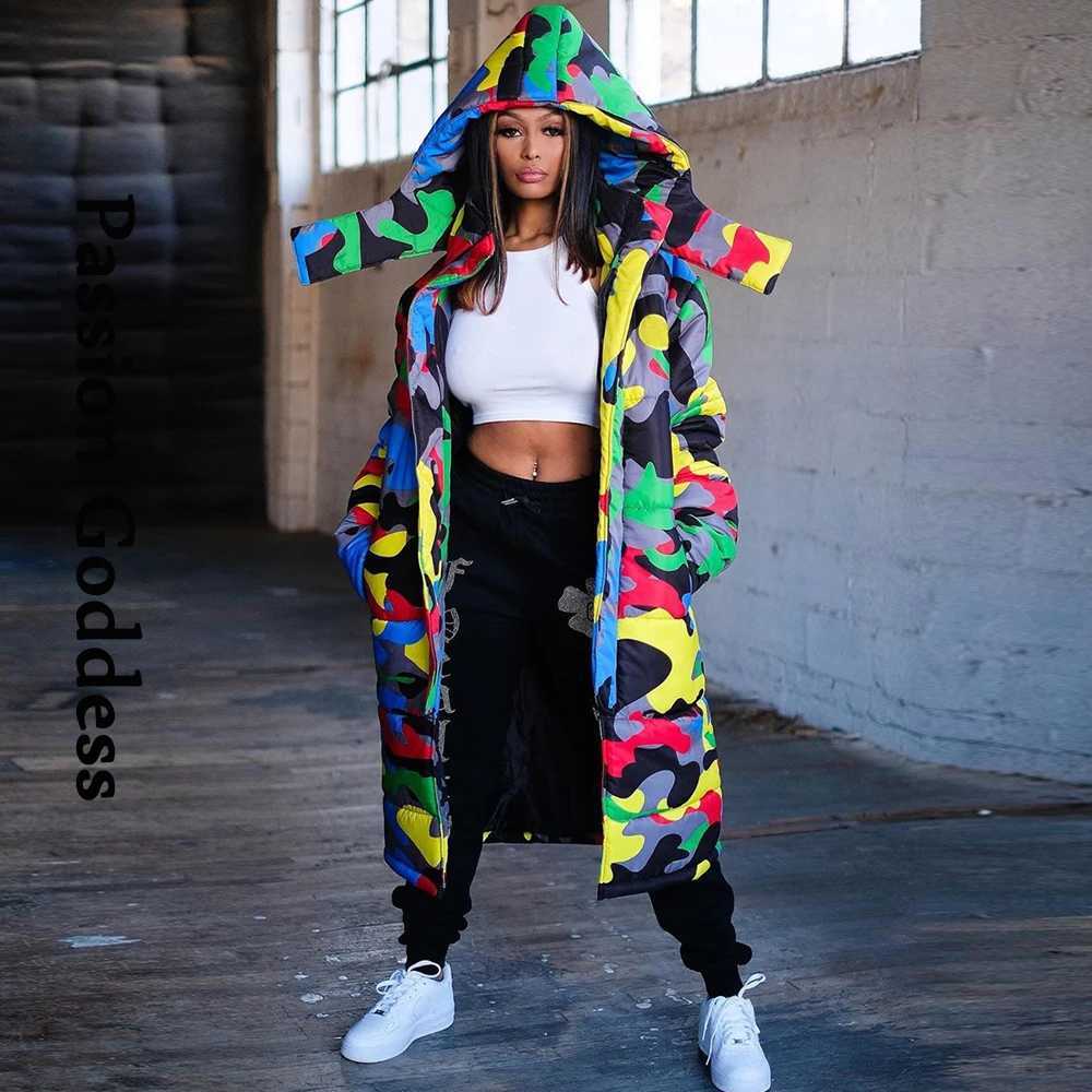 Women's Down Parkas Winter Fashion Women Camouflage Puffer Jacket Cool Warm Zipper Bubble Coats Stand Collar Parkas Down Camo Jacket Outcoat 3XL 