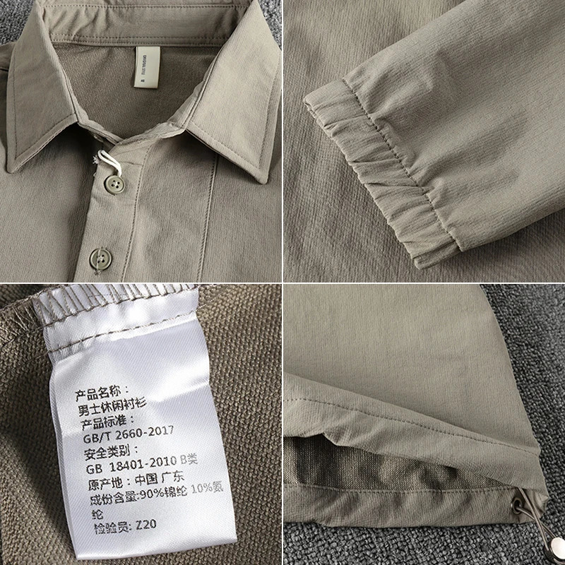 Zipper pocket n quick drying fabric mens polo shirt long sleeve American retro trend work shirt 240824