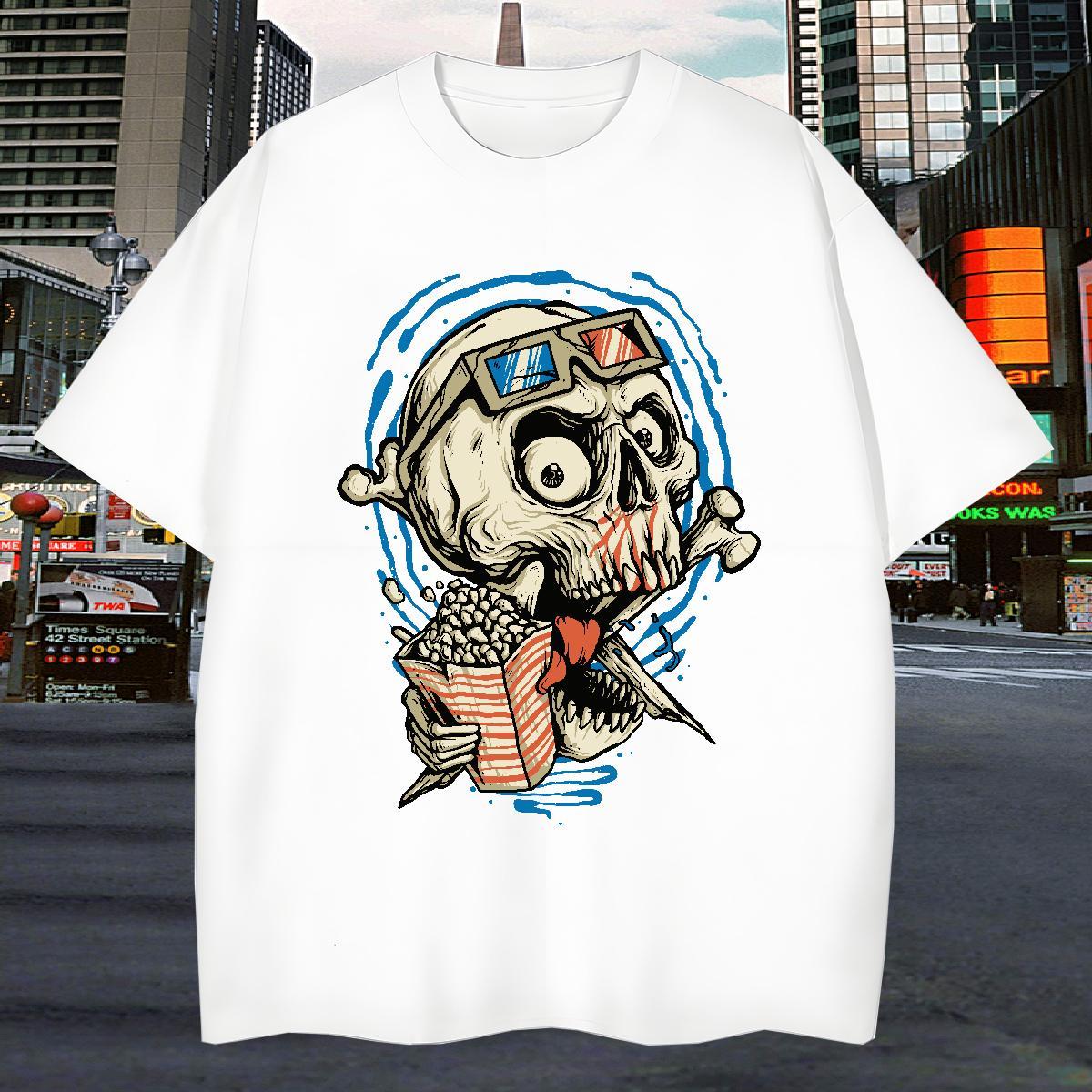 Free Shipping Man T Shirts 230g Pure Cotton skull Spring Summer Anime Crew Neck Breathable Men Tops Tees Custom Clothes