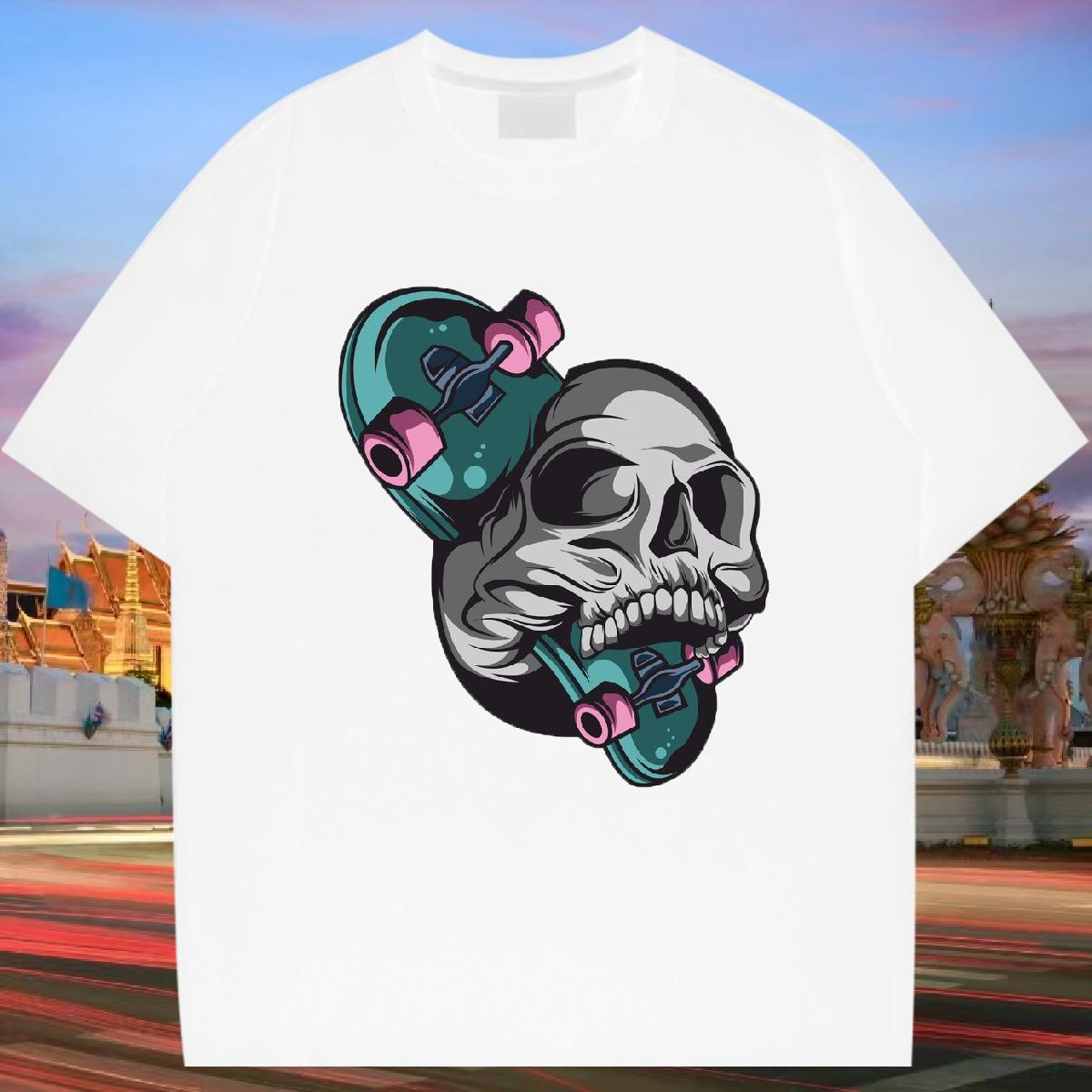 TOP Quality T-Shirts for Men 230g 100% Cotton skull Anime Printing Street Black Oversized Pure Cotton Men Tshirts New Designer Tops Shirt