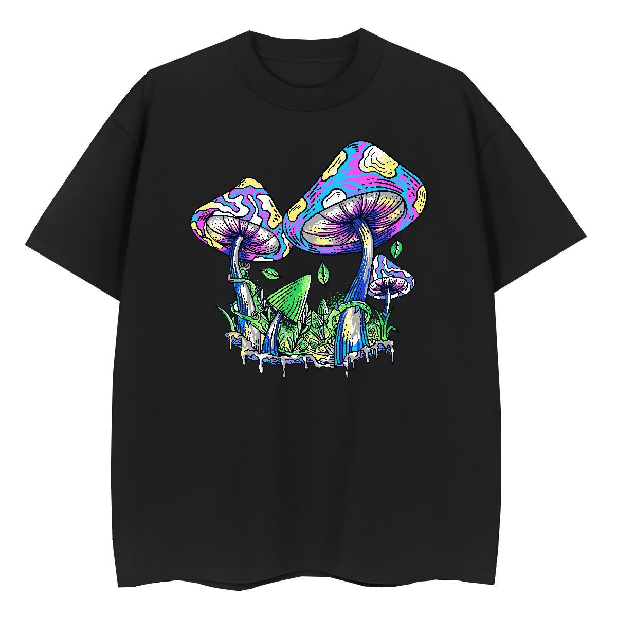 Casual New Tshirt for Man Woman mushroom Hip Hop Street 100% Cotton 230g Tshirts O Neck Short Sleeves Brand Mens T Shirts White Plus Size