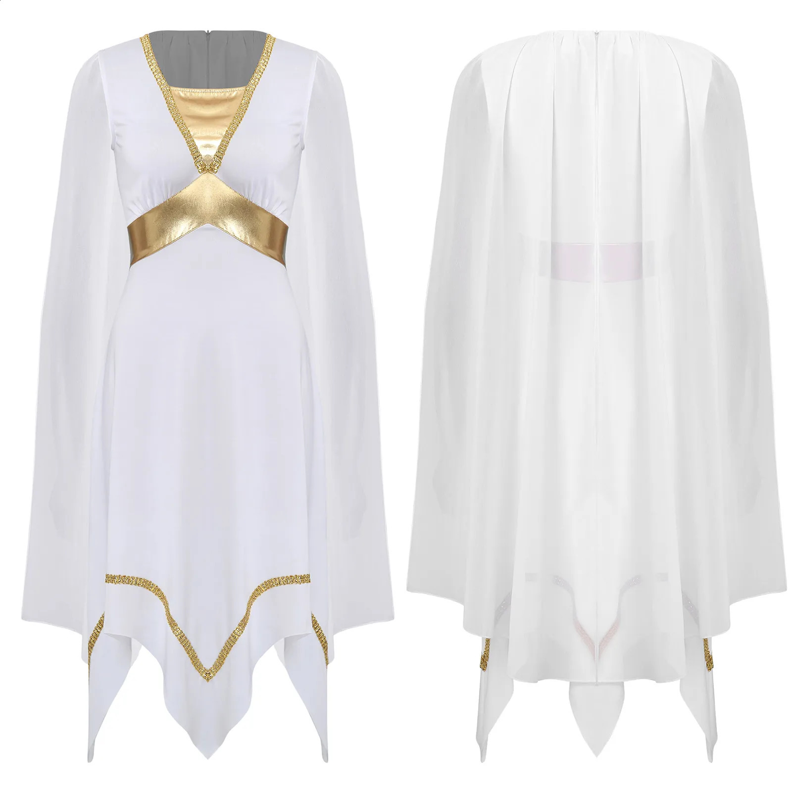 Womens Halloween Greek Athena Princess and Queen cosplay costume Roman toga dress Cape Town sleeve sequin split style 240823