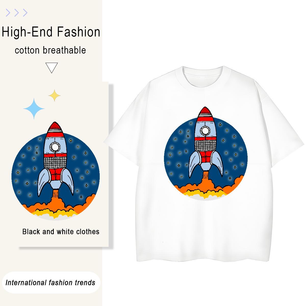 Popular Woman Tshirt 230g Pure Cotton rocket Street Wear T Shirts Women Breathable Short Sleeve Oversized Tops Tees