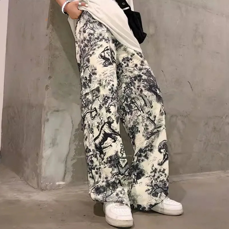 Spring Summer tie-dye ink painting pants mens and womens ancient ink dye vertical plus-size casual pants 240824