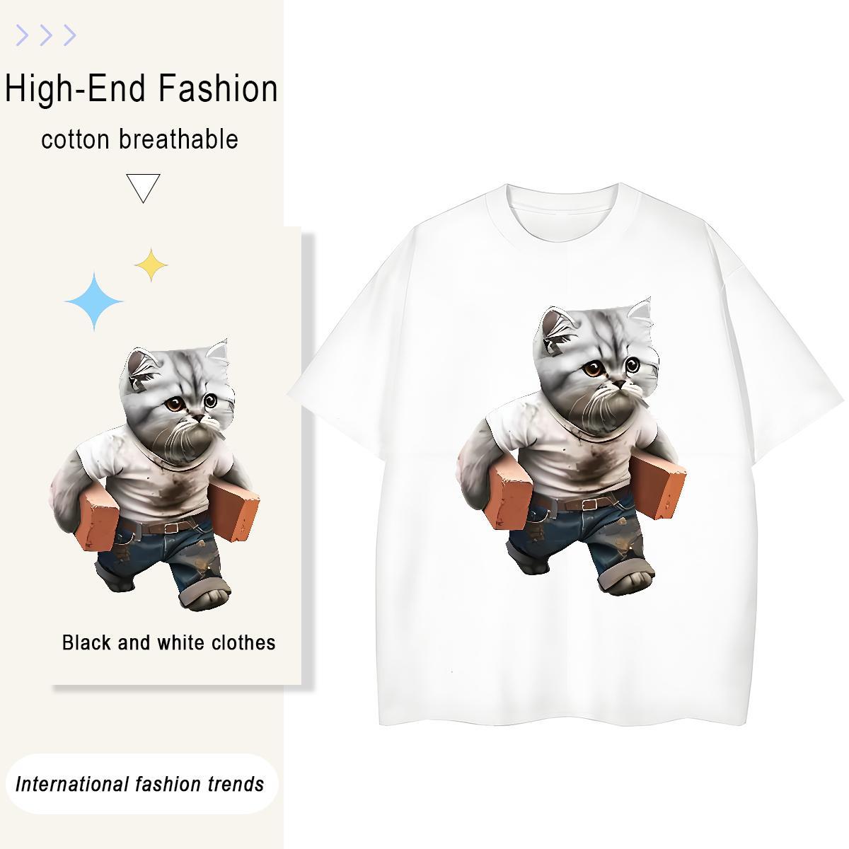 Classic Couples T Shirts cat Daily Outfit 230g Cotton Clothes Breathable Crew Neck High Quality T Shirt For Man Customized Print