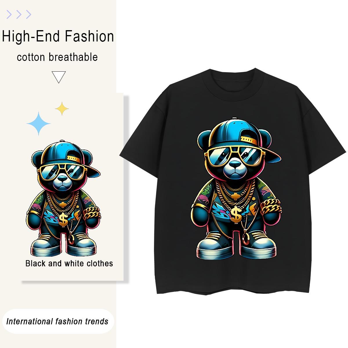 Fashion New Men Tshirts bear Sport 230g Pure Cotton Tees Shirts O Neck Short Sleeves Loose Men T Shirts Oversized