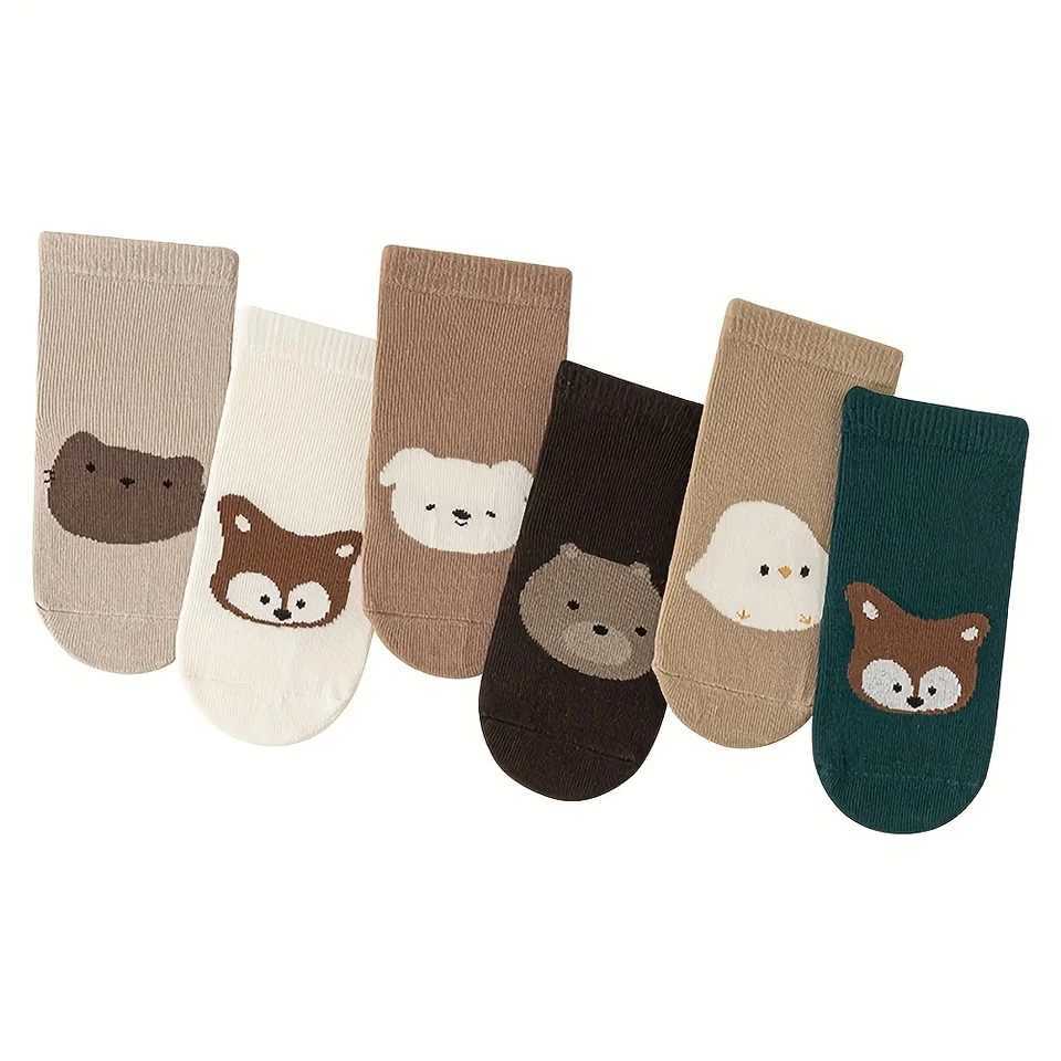 Six Pairs Autumn And Winter Large Area Dot Glue Baby Trampoline Socks Baby Little Kids Non-slip Floor Socks Large Cartoon Strai CL240824