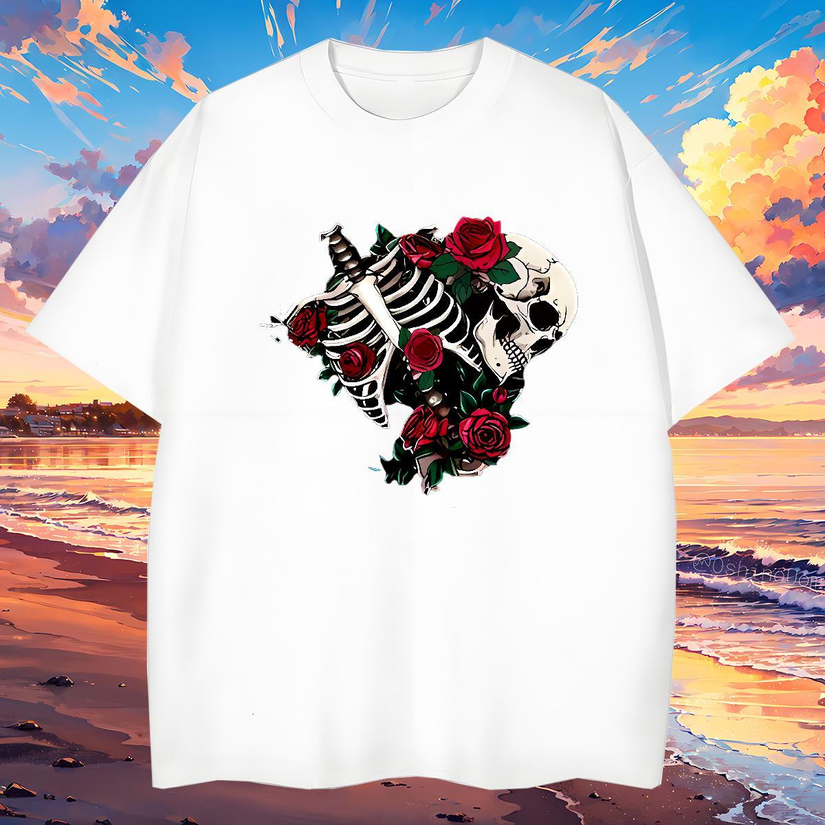 Cool T Shirts Men 230g Pure Cotton rose Hip Hop DIY Printed Crew Neck Breathable Men Tees Classic Casual Top Tees