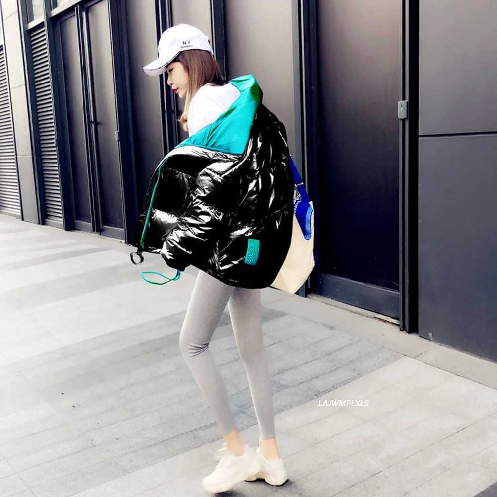 Women's Down Parkas Cotton Coat Down Womens 2023 Short Hooded Parka Warm Winter Snow Casual Thick Gloss Puff Jacket Bright T-shirt Y24082405H9