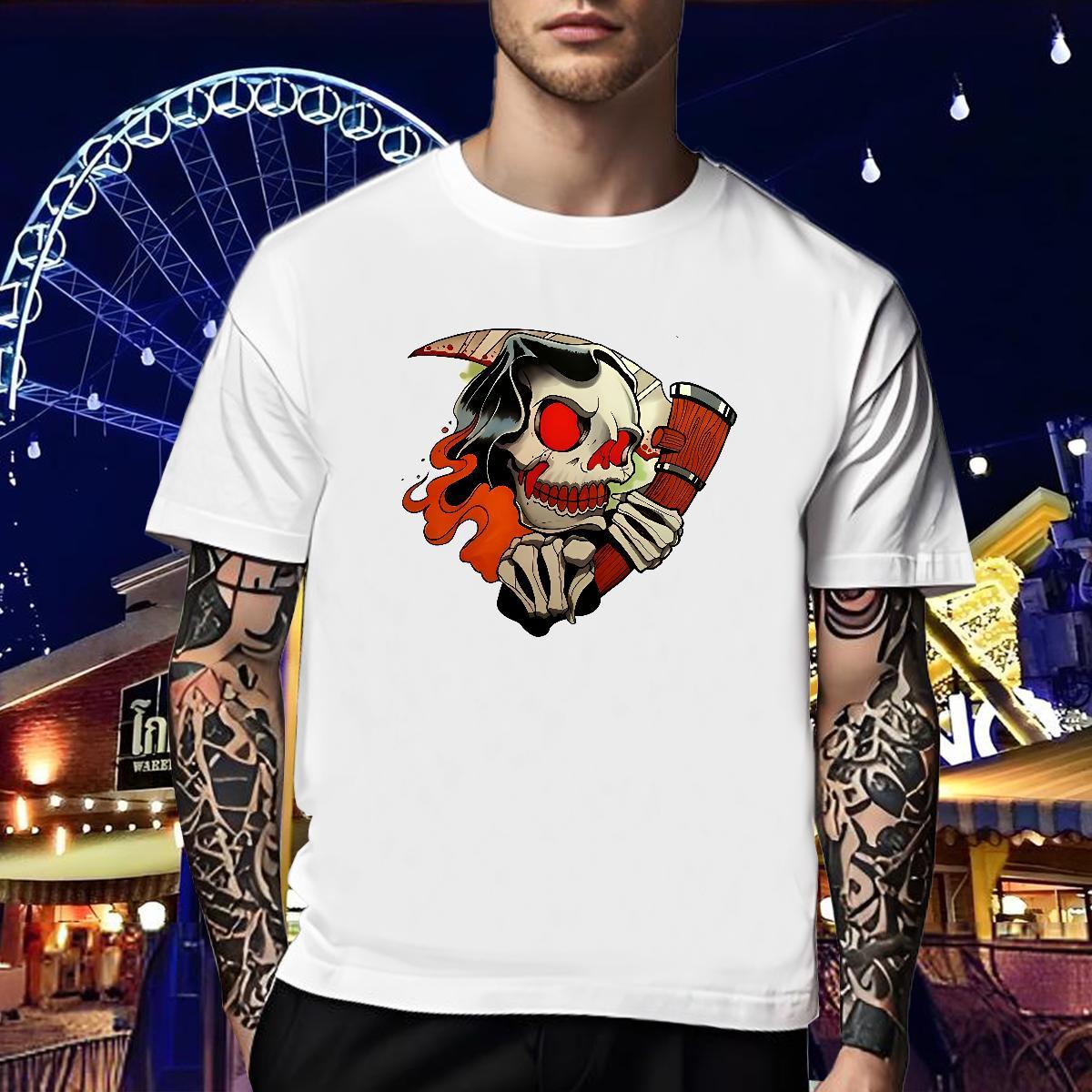Cool Men T Shirts 230g Pure Cotton skull Sports Casual Anime Short Sleeve O-Neck Couples T Shirts Custom Tops