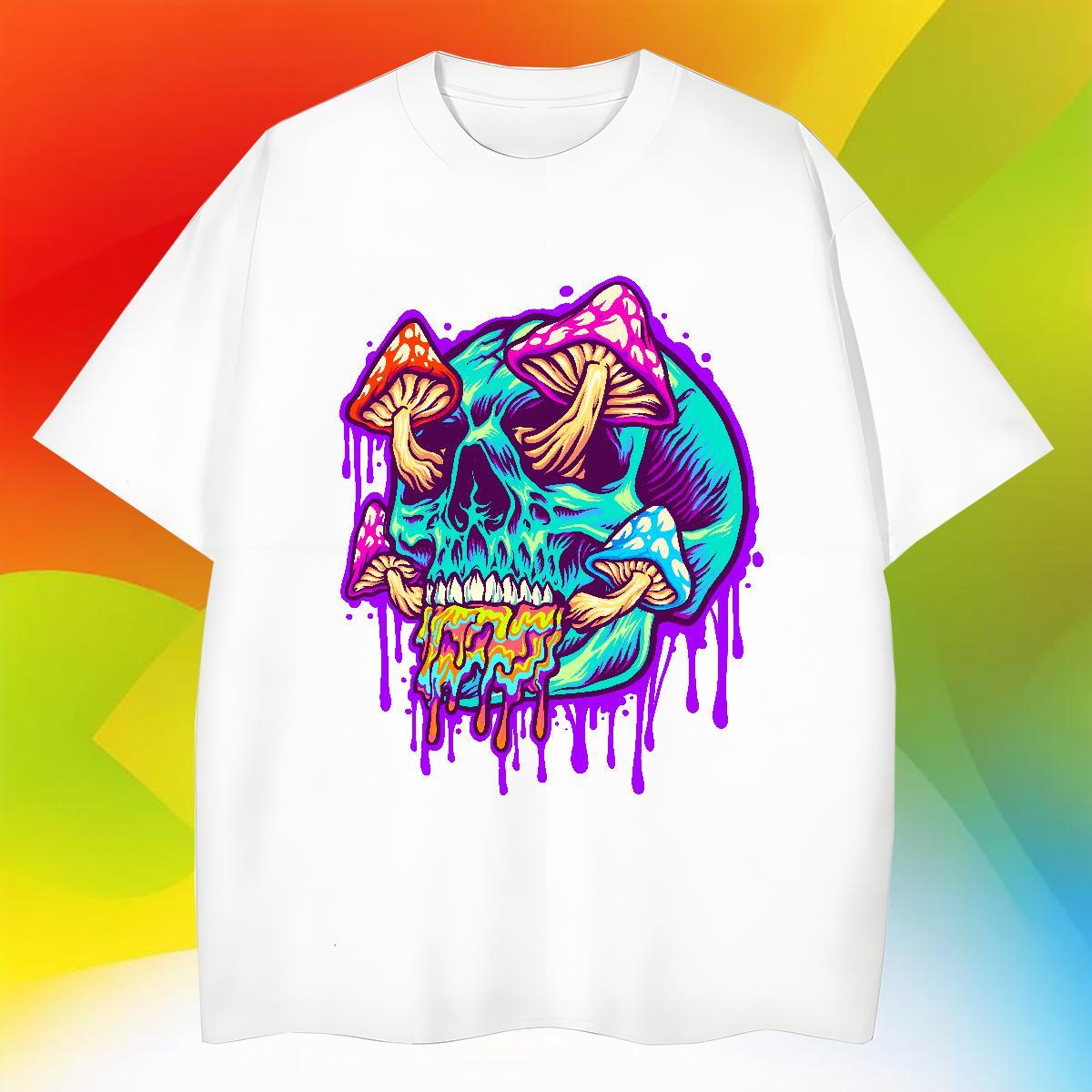 Comfortable Mens T Shirts 230g 100% Cotton skull Outdoor Oversized Short Sleeve O-Neck Tshirts Fashion New Tops
