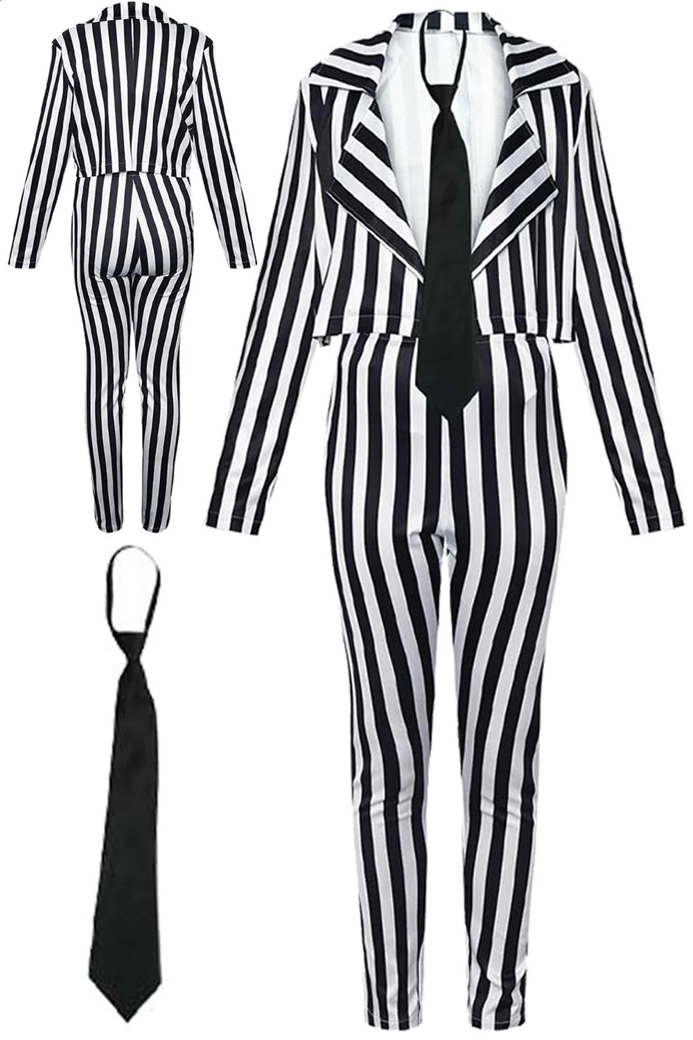 Wholesale Halloween horror Scray roleplaying set with black and white vertical stripes stage costumes adult womens fantasy 240823