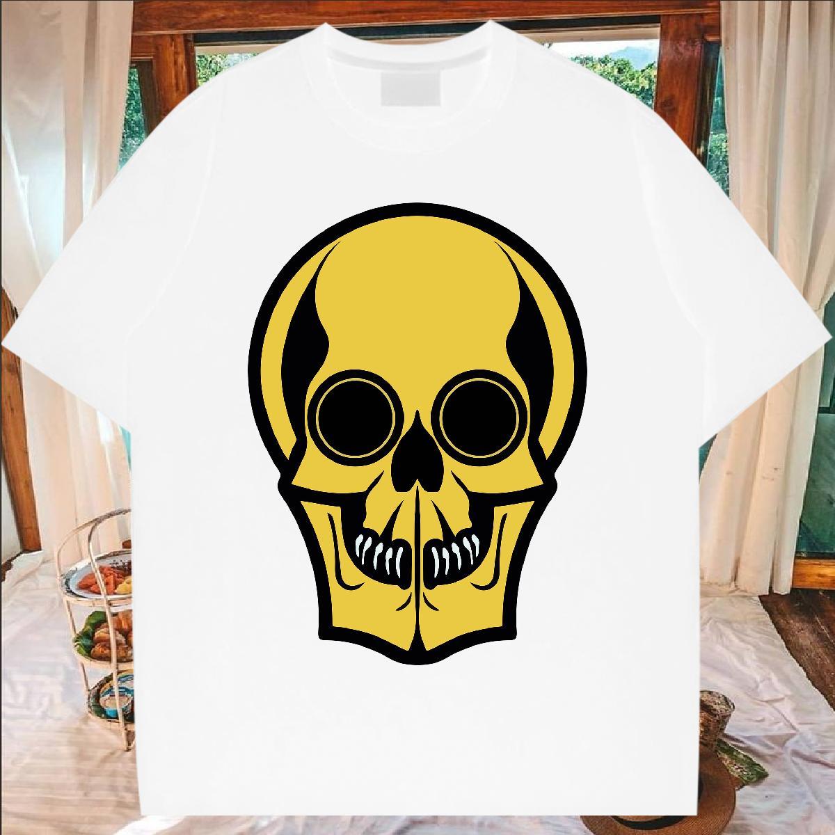 Loose Fit T-Shirts for Men 230g Pure Cotton skull Daily Outfit Plus Size Cartoon O Neck Short Sleeves Men Tees 2024 Designer Polos