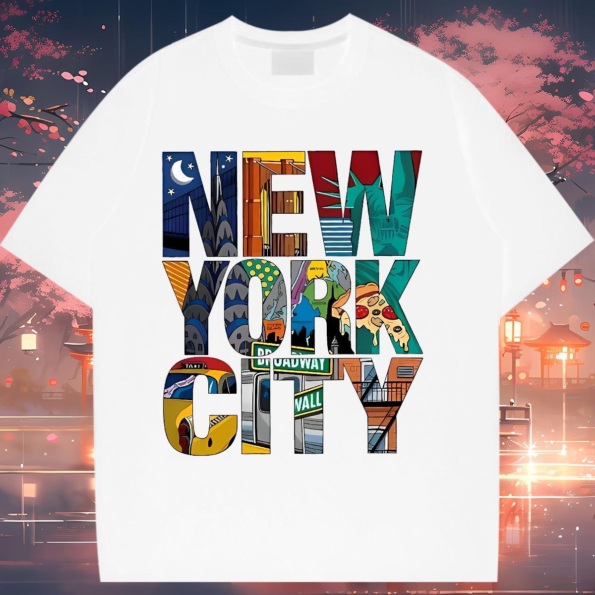 Female Women Tshirts 230g Pure Cotton New York Home Outdoor Woman T Shirts Breathable Crew Neck DIY Anime Printed Clothes