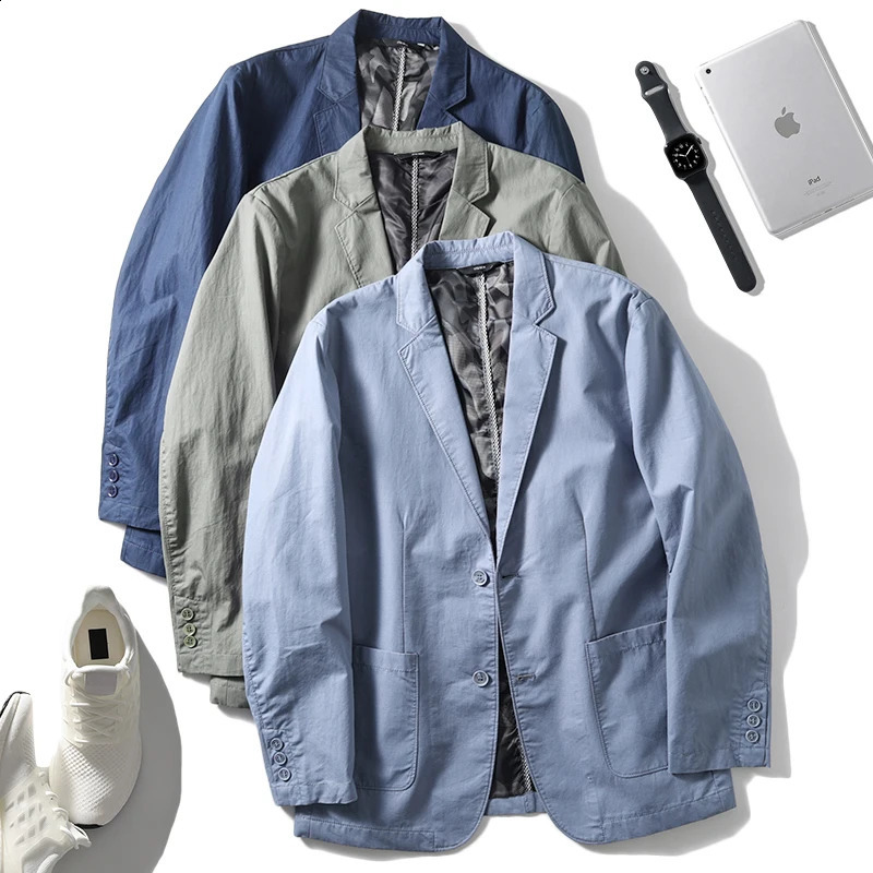 Mens Jacket Set Single Chest Pocket Casual SpringSummer Fashion Thin Solid Long Sleeve Sunscreen Top 240824