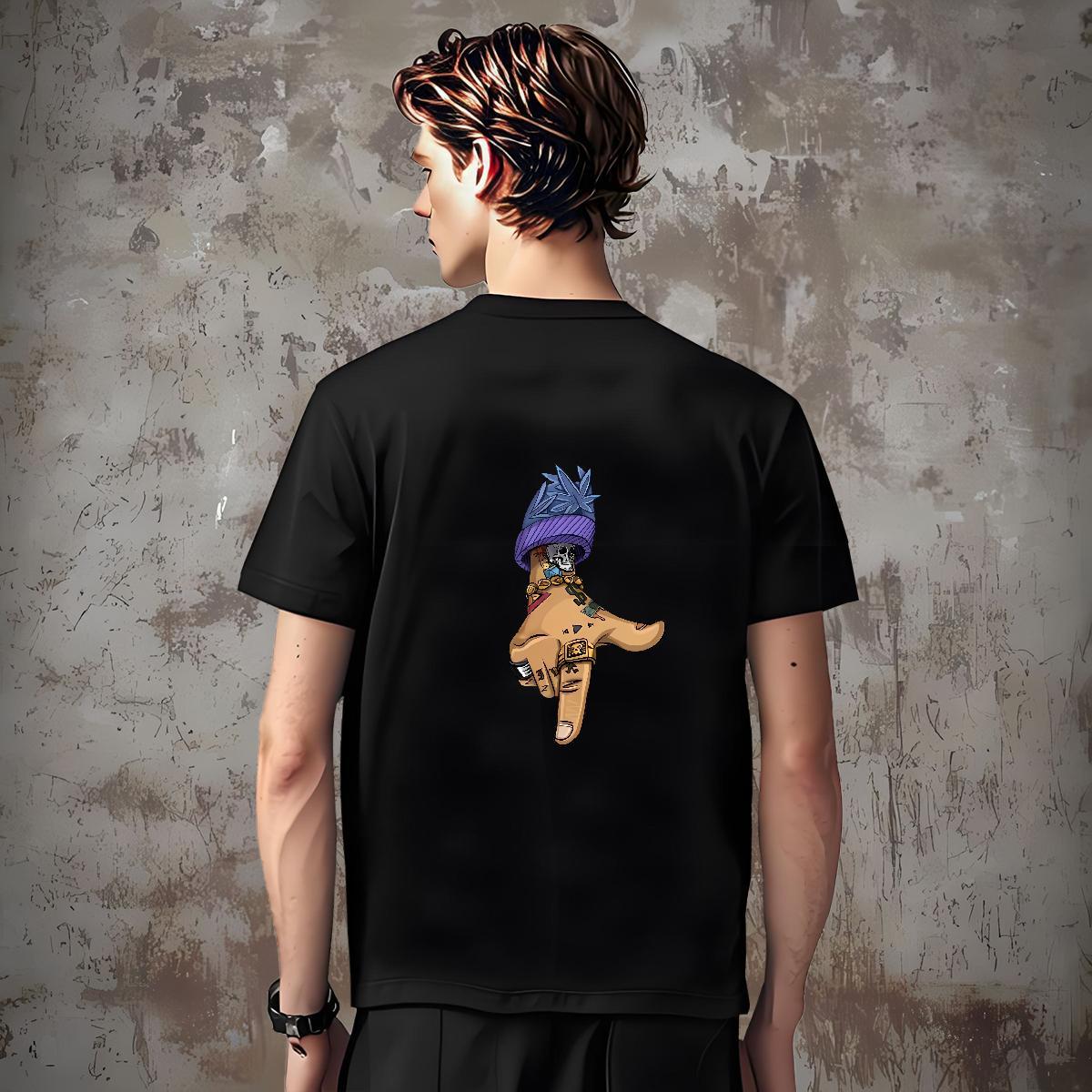 Loose Fit T-Shirts for Men 230g Pure Cotton skull Anime Printing Street White Plus Size Short Sleeve Soft Mens Tshirts 2024 Tops Tees