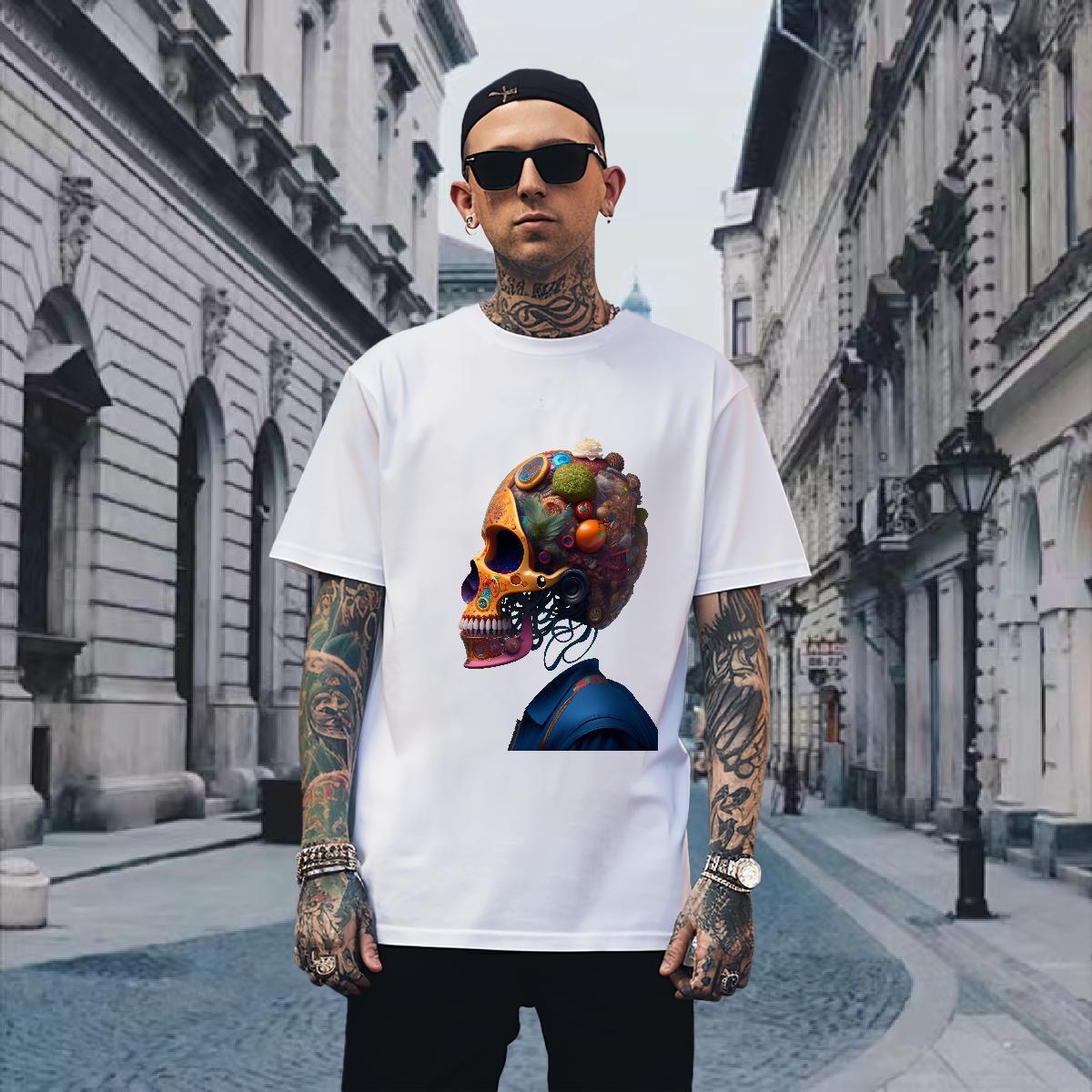 Designer Mens T Shirts 230g 100% Cotton skull Daily Outfit Custom Printed Breathable Short Sleeve Men Tshirts Customized Tees Shirts
