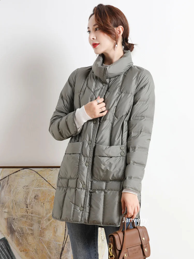 Janveny Winter Womens Lightweight 90% White Duck Down Jacket Ultra Light Warm Loose Inflatable Park 240823