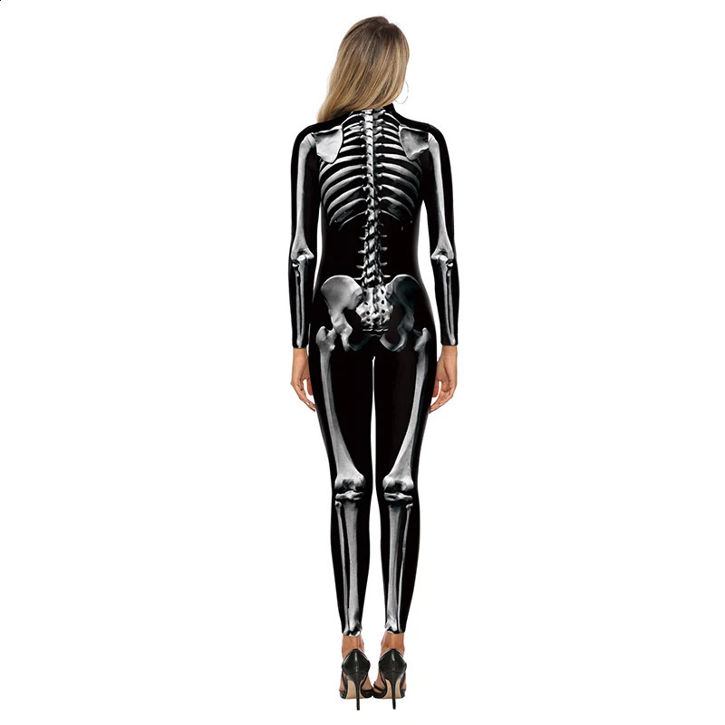 3D printed skeleton cosplay jumpsuit womens tight fitting costume Halloween Zenti party 240823