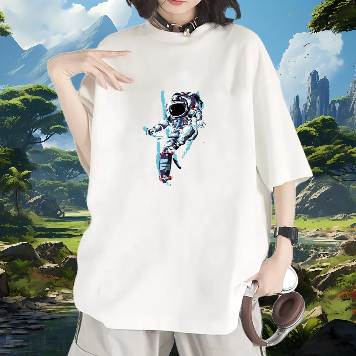 Comfortable Women Tshirts 230g Pure Cotton universe Casual Beach T-Shirts for Women Breathable Short Sleeve DIY Logo Polos