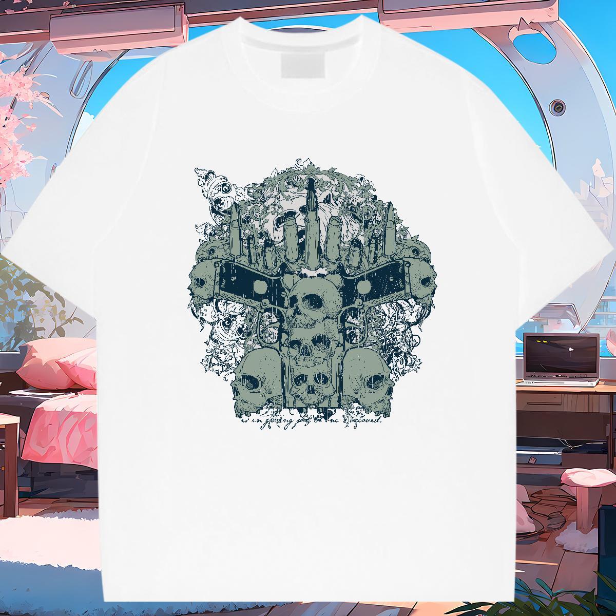 TOP Quality Man T Shirts 230g Pure Cotton skull Daily Wear DIY Logo Oversized Breathable Short Sleeve Mens Tshirts Fashion New Tops