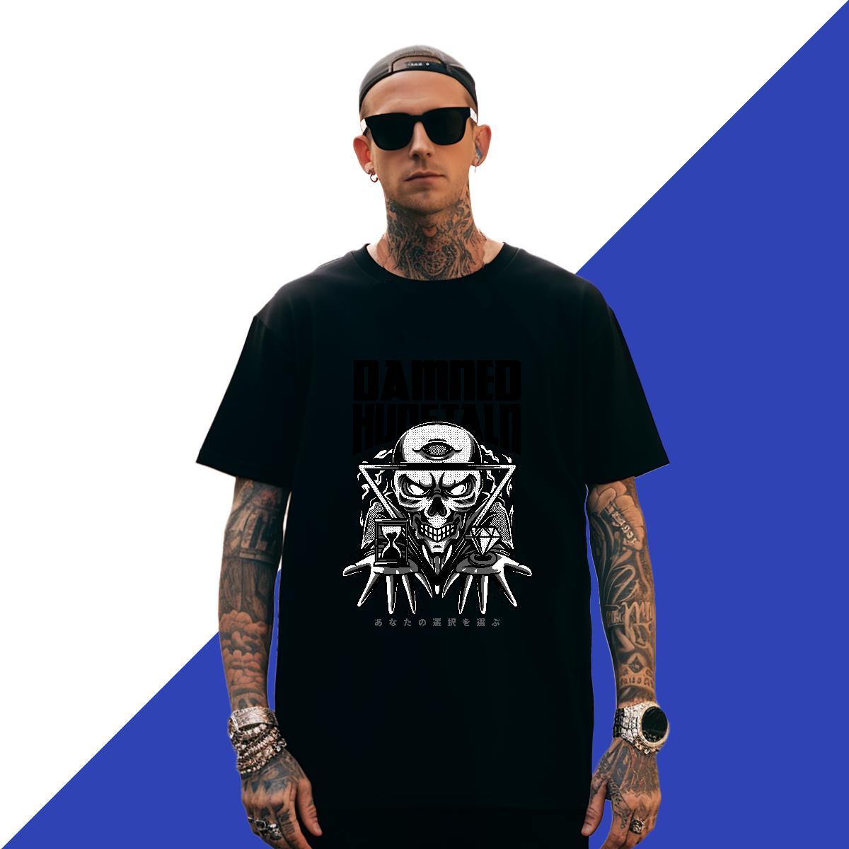 Cool T Shirt For Man 230g 100% Cotton skull High Street Hip Hop Black White O-Neck Short Sleeve Couples T Shirts Custom Tshirts